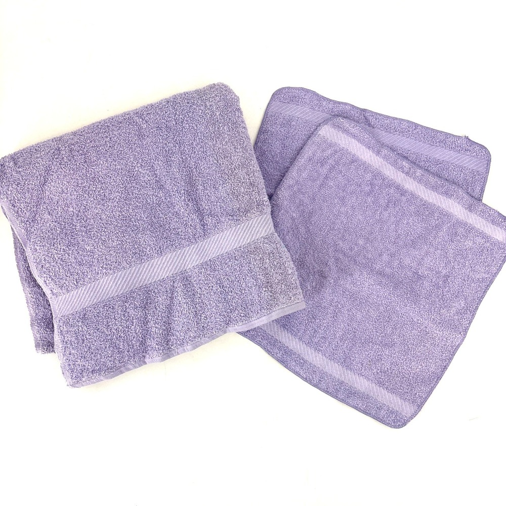 Vintage Sears Grape Sherbet Bath Towel & 2 Wash Cloth Lot‎ All Cotton 60s MCM
